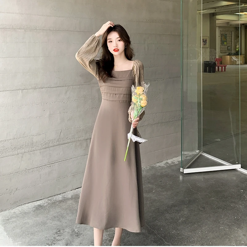 

Женское платье в стиле ретро, контрастное платье средней длины с контрастной расцветкой, весна 2022