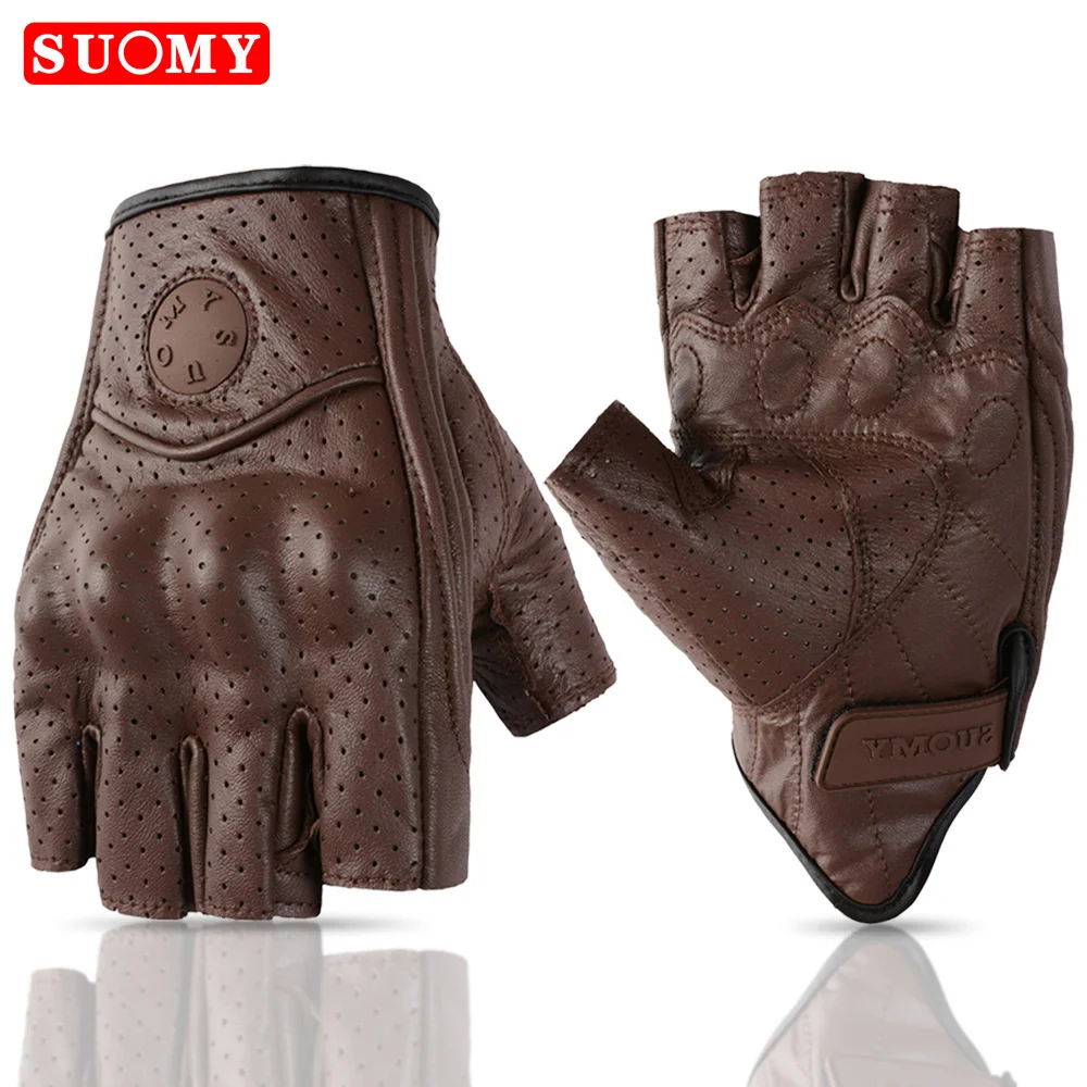 

SUOMY Унисекс Летние Мотоциклетные Перчатки Кожаные Перчатки С Половиной Пальца Для Мотокросса Кожаные Перч