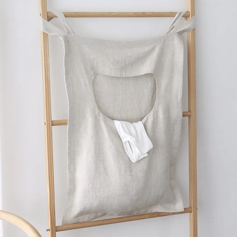 Linen Cotton Hanging Laundry Hamper Bags Best Choice for Holding Dirty Clothes Collector Saving Space Doors Dorm Bathroom M30869