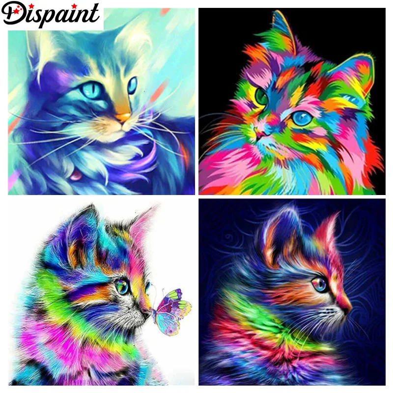 

Dispaint Diy 5d Diamond Painting "Animal Cat Butterfly" Cross Stitch Square Round Diamond Embroidery Handwork Rhinestone Art
