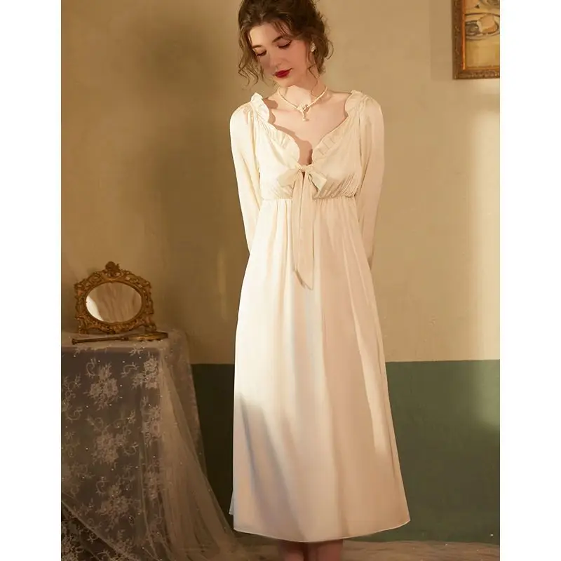 Женская Однотонная ночная рубашка в стиле принцессы для отдыха женская