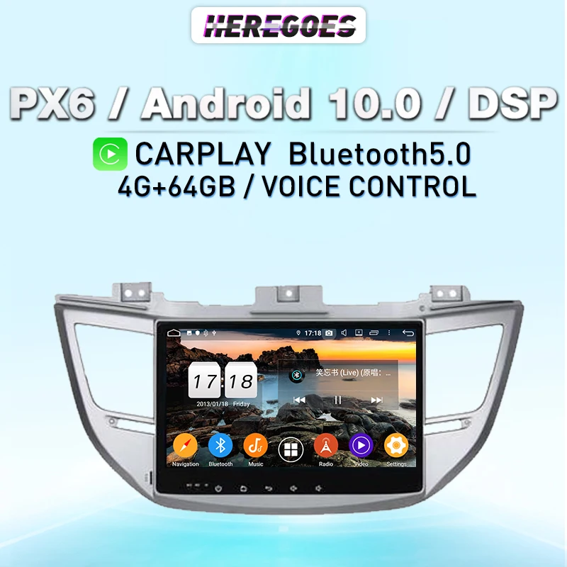 Автомобильный DVD-плеер Carplay PX6 2DIN Android 11 для Hyundai IX35 TUCSON 2015 2016 2017 GPS Радио-навигация BT