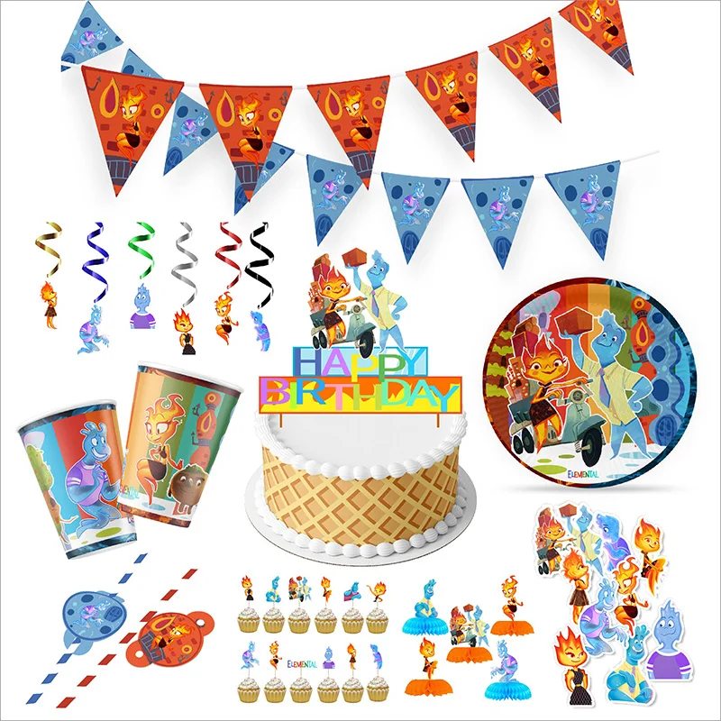 

Blue Red Elemental Boys and Girls Birthday Party Decortion Disposable Tablecloth Napkin Tableware Straw Kids Baby Shower Supplie