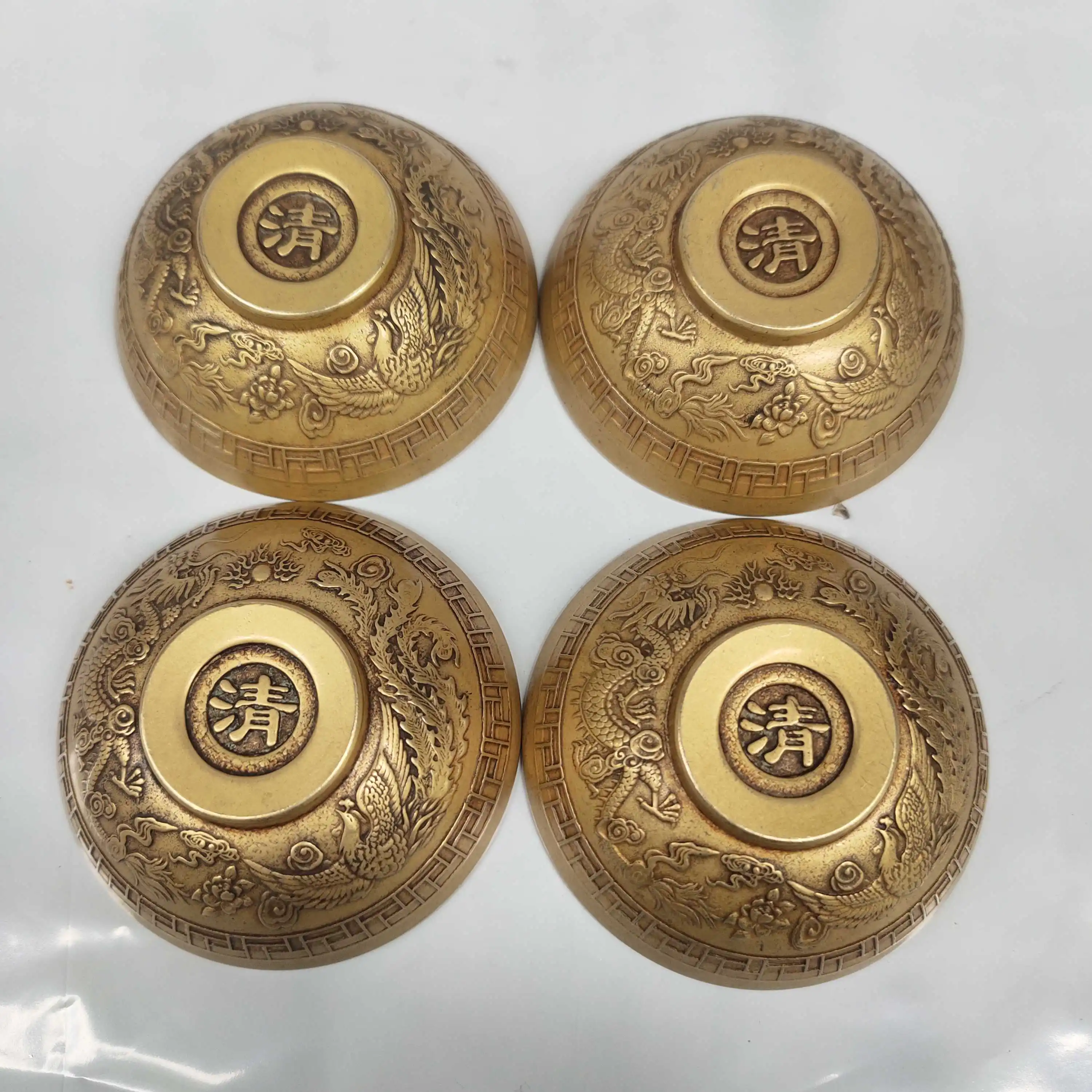 Коллекция медной посуды под старину, античная микрорезьба из чистой меди, литой дракон феникс, счастье, Lu, Shouxi, чаша для поклонения