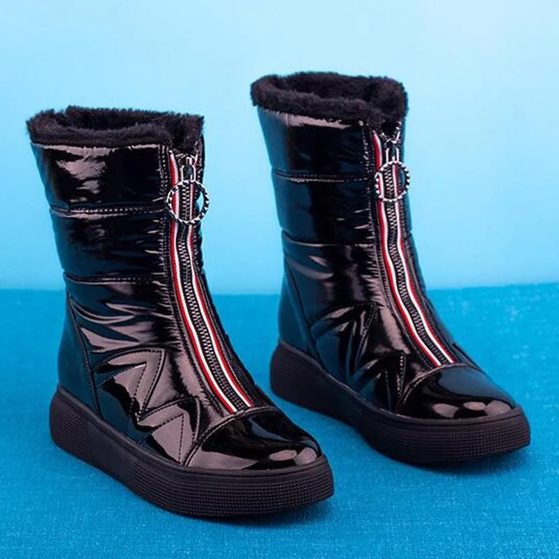 

New Winter Fashion Snowboots Women Mid-Calf Front Zipper Thickening Plush Warm Cotton Shoes for Girls Womens Platform Boots
