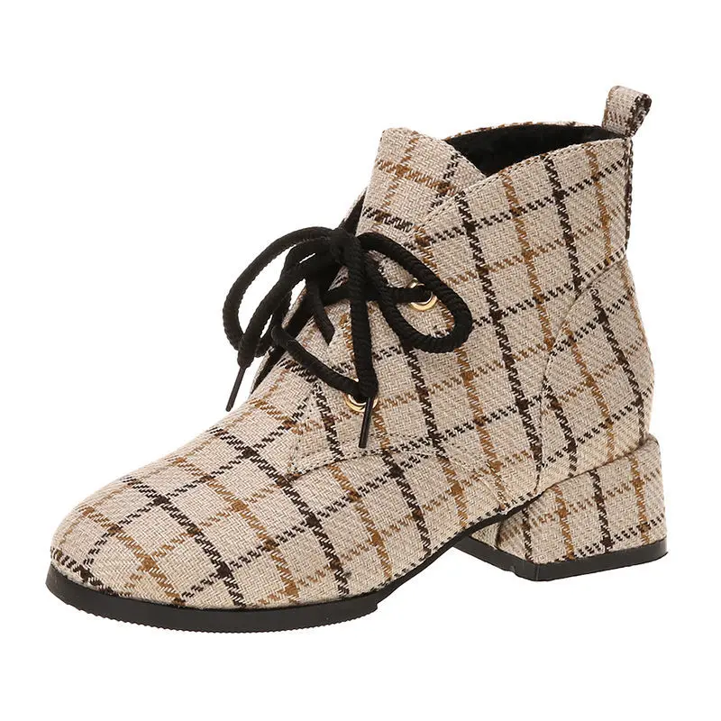 

England Style Fashion Round Toe Women High Heel Boots Rubber Thick Heels Female Ankle Boots