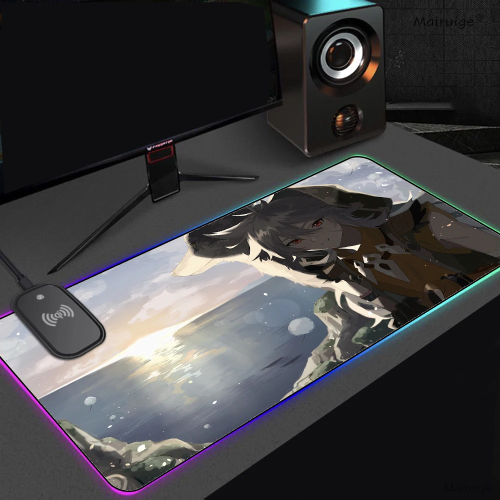 

Backlit Mat RGB Wireless Charging Mouse Pad Genshin Impact Razor Extended Pad Mouse Gamer Gaming Pc Table Mat Computer Mat Anime