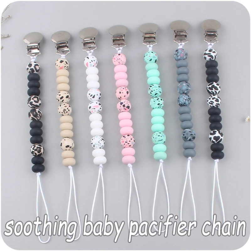 

Baby Infant Silicone Beads Pacifier Chain Metal Clip Newborn Nipple Dummy Holder 85DE