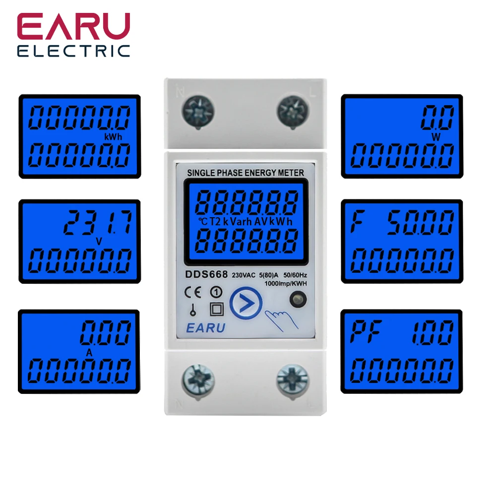 

Din Rail Digital Single Phase Reset Zero Energy Meter kWh Voltage Current Power Consumption Meter Wattmeter Electricity 220V AC