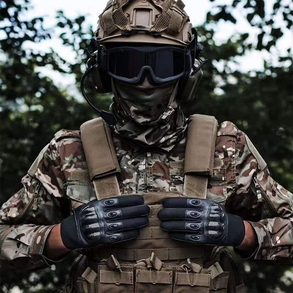 

Leather motorcycle gloves Carbon fiber protective shell off-road racer gloves Touch screen motorcycle gloves for men winter