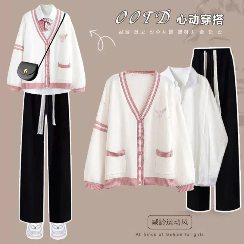 Женский комплект из трех предметов свободная рубашка с длинным рукавом и