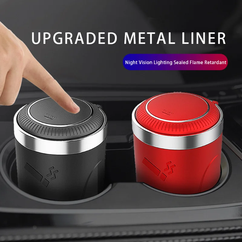 

Car Ashtray with LED Light Push Type Interior Decoration Creative Multifunctional Auto Vehicle Cigarette Ashtray Holder Decor