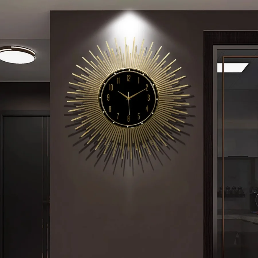 

Quartz Living Room Wall Clock Pieces Elegant Round Classic Home Wall Clock Decoration Hand Gift Art Number Gold Zegar Room Decor