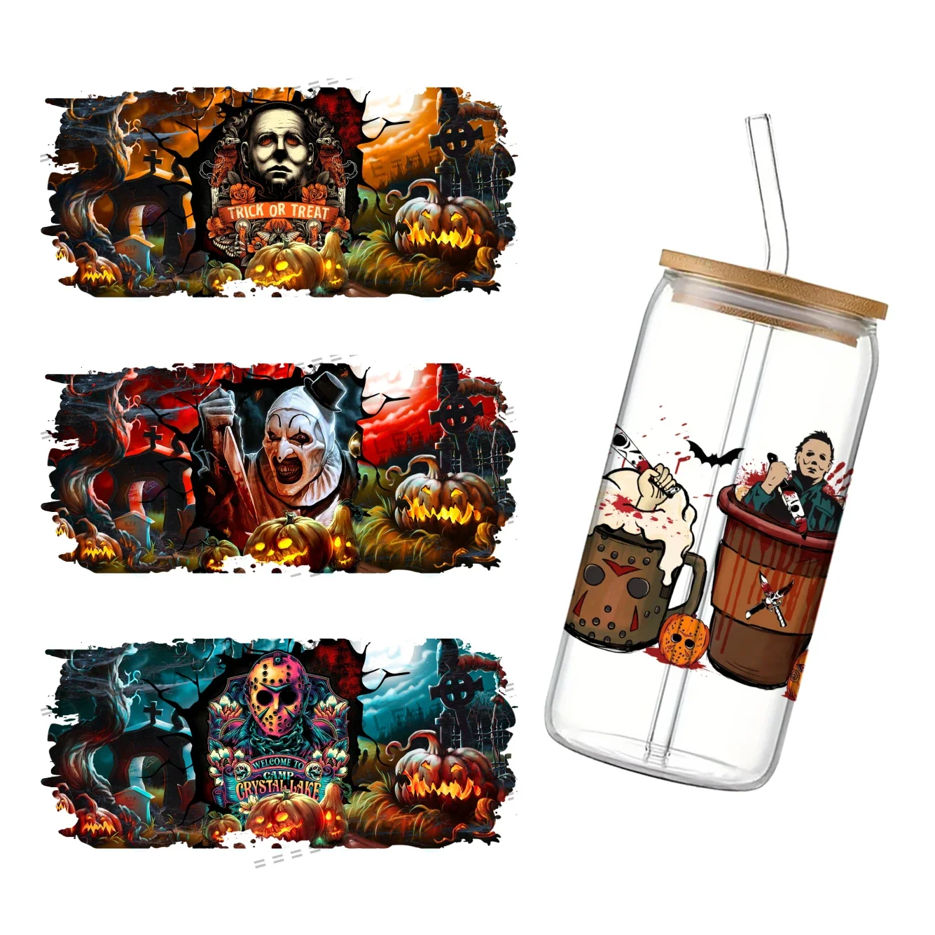 3d-пленка из фильма ужасов водонепроницаемая УФ DTF для 16 унций Libbey Glass Can DIY