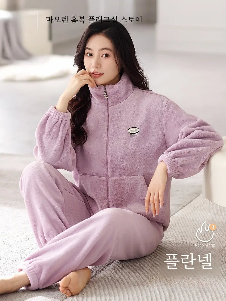 Пижамы из кораллового флиса женские осенние и зимние утолщенные фланелевые