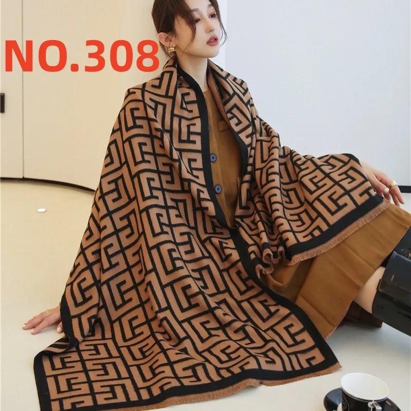

Роскошный брендовый зимний женский шарф с буквенным принтом, большая шаль, накидка, теплое кашемировое одеяло, дизайнерский глушитель, женс...