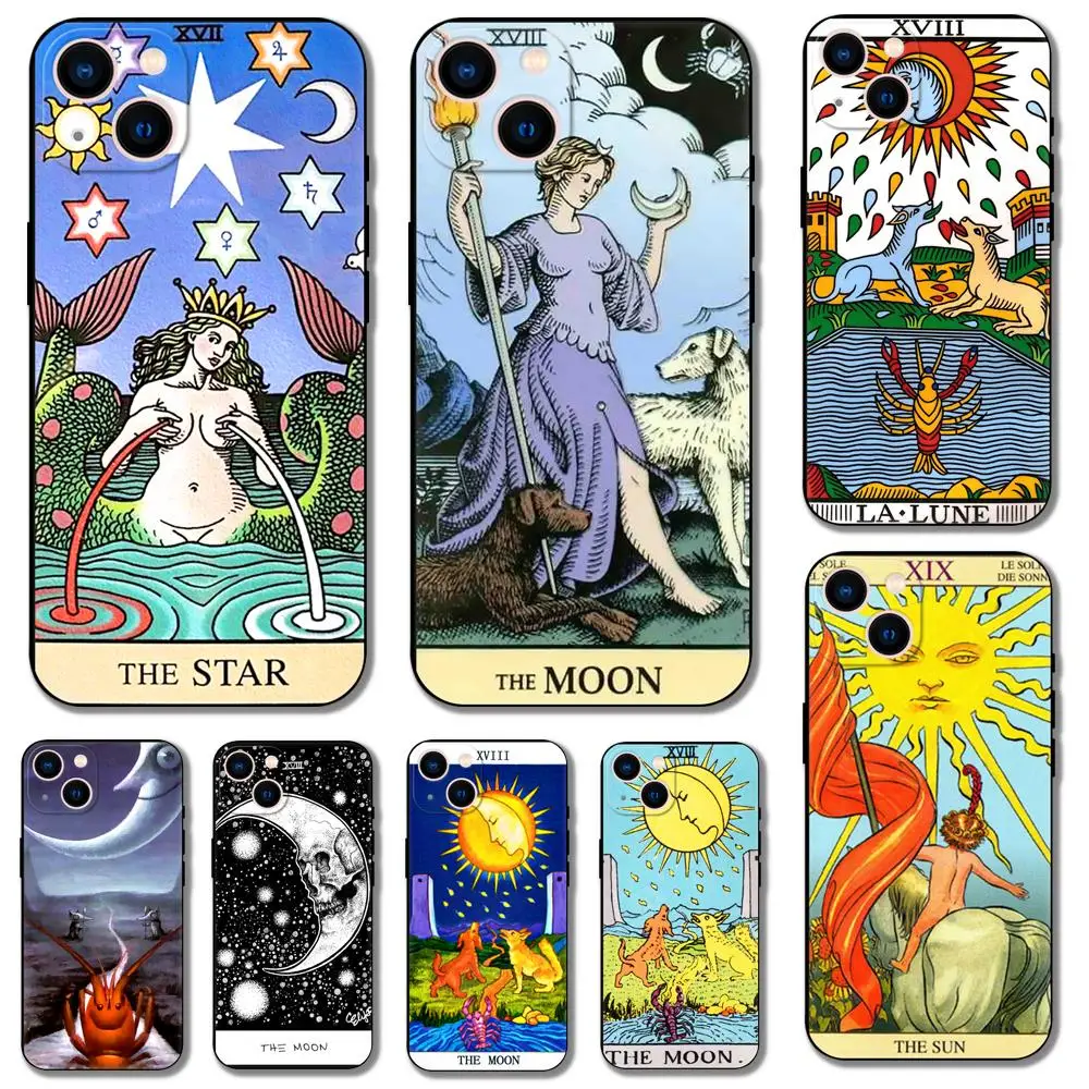 

Moon Star Sun Tarot phone case for iphone 14 2020se 6 6s 7 8 plus x 10 XR XS 11 12 13 mini pro MAX soft black tpu back cover