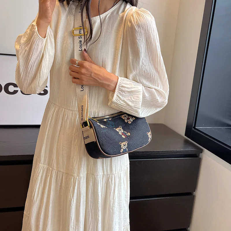 Senior Design Sense Diagonal Span Bag Female PU Cartoon Bear Print Single Shoulder Bag Women's Handbag
