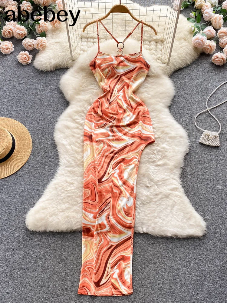 

Женское облегающее платье-карандаш без рукавов, длинное пляжное платье с принтом, одежда для улицы, лето 2022