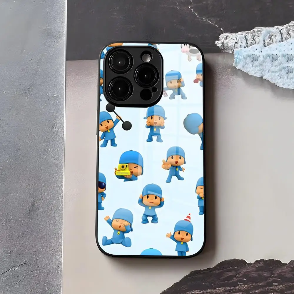 Фото Чехол для телефона с мультяшным рисунком P-POCOYO для IPhone 17 Air 16 E Pro Max 15 14 13 Mini 12 Pro 11 Max Plus, черный, стеклянный №5