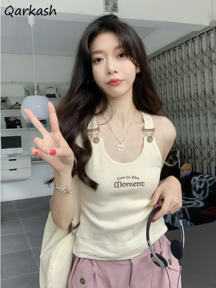 

Strap Letter Tanks Top Women Y2k Sexy Cute Sweet Korean Style 2022 Summer Mujer Retro Design Harajuku Aesthetic New Arrival Ins