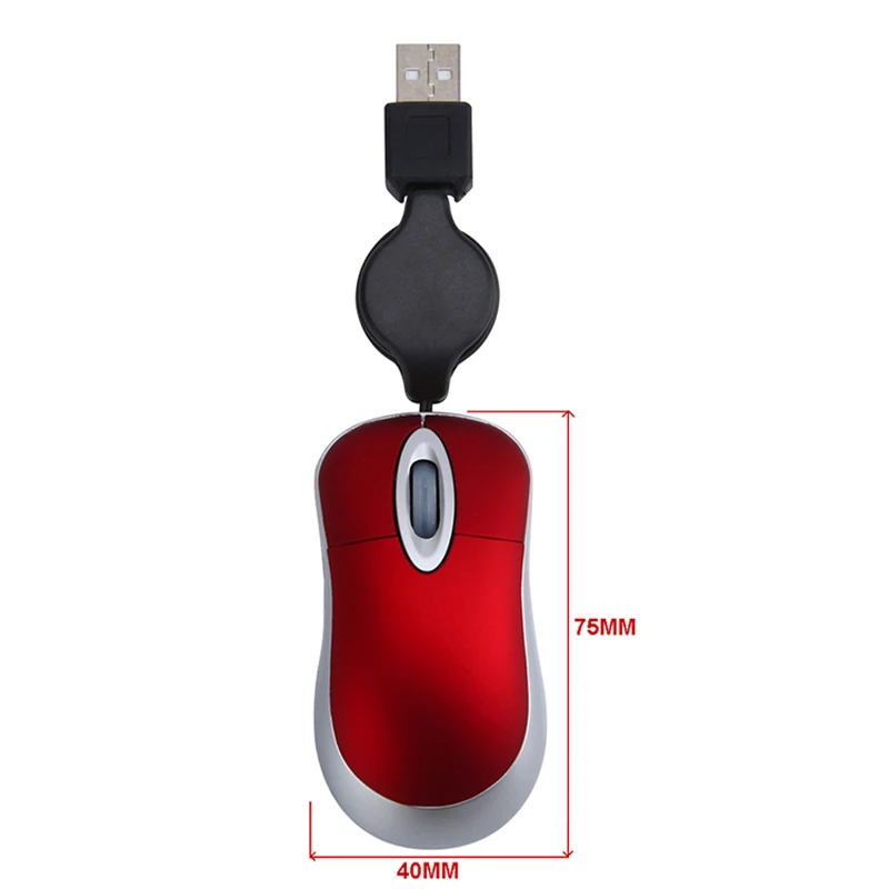 Фото Миниатюрная USB Проводная мышь с выдвижным кабелем, миниатюрная маленькая мышь 1600 DPI, оптическая компактная дорожная мышь для 98 2000 XP Vista Ve (Серебристая) №5