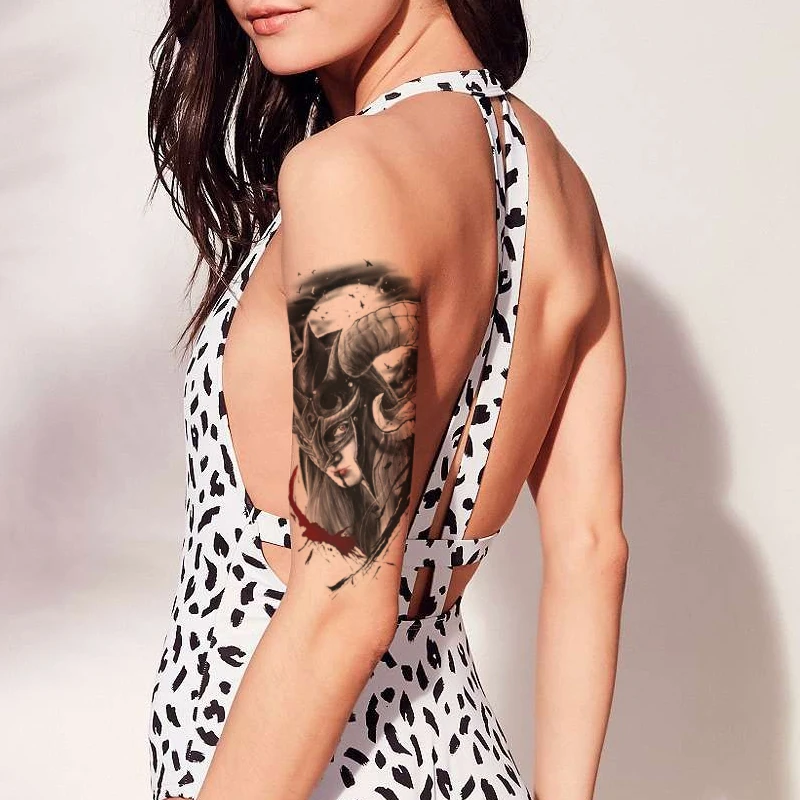 

Маска большого размера с татуировкой «Ласточка», наклейка с углом, дьяволом, луной, черной, красной линией, временная татуировка, боди-арт на руку для мужчин, женщин, мужчин, искусственный тотем, тату