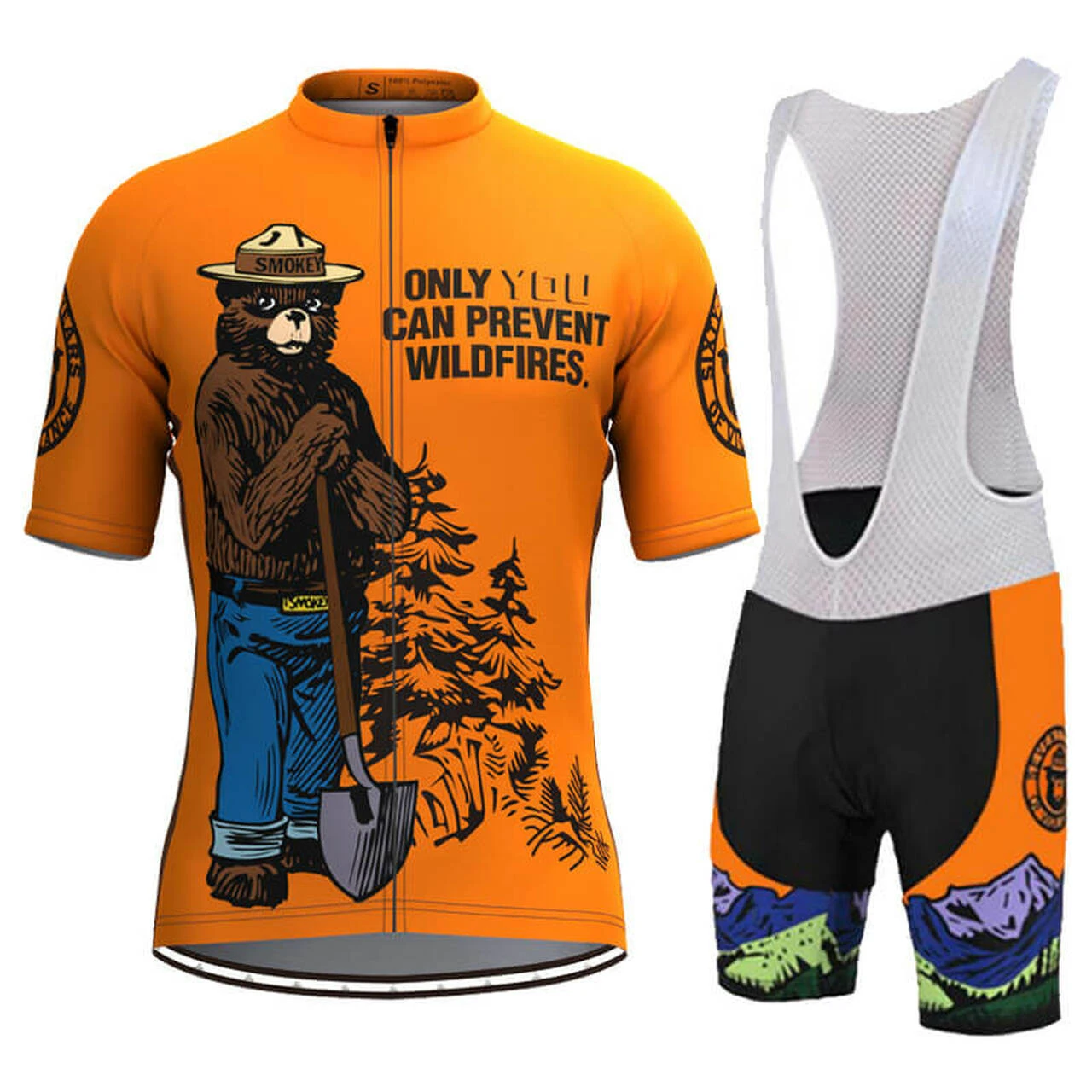

2022 Team Retro Smokey Bear Prevent Wildfires Men's Cycling Short Sleeve Jersey And Bib Shorts Suit
