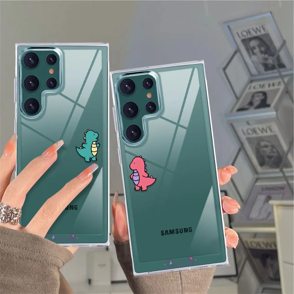 

Cute Couple Dinosaur Case for Samsung Galaxy S22 A53 5G S21 FE Plus Ultra Hard Anti-knock Shockproof Transparent Cover Fundas