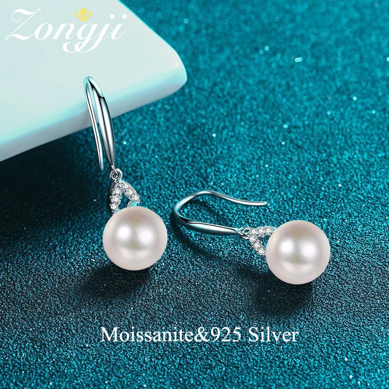 

XDY100% Nature Pearl Dangle Earrings 10mm Freshwater Pearl Drop Earrings VVS Moissanite Diamond Earrings 925 Silver Fine Jewelry