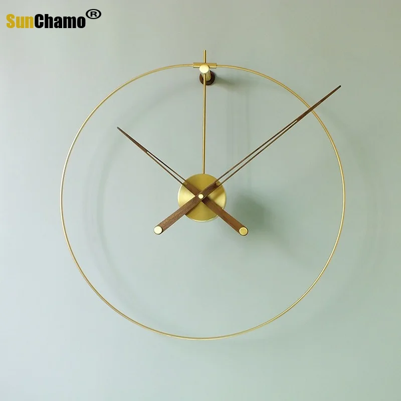 

Nordic Modern Minimalist Spanish Wall Clock Walnut Solid Wood Pointer Single Circle Living Room Decore Hanging Clocks Sunchamo