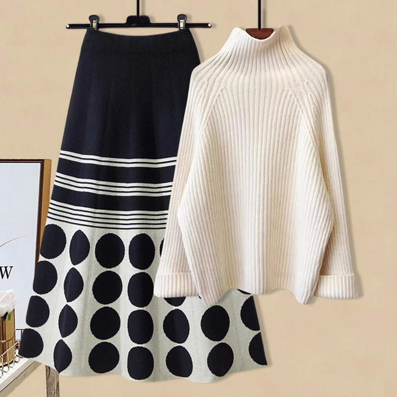 Осенне-зимние теплые утепленные вязаные комплекты из двух предметов для женщин