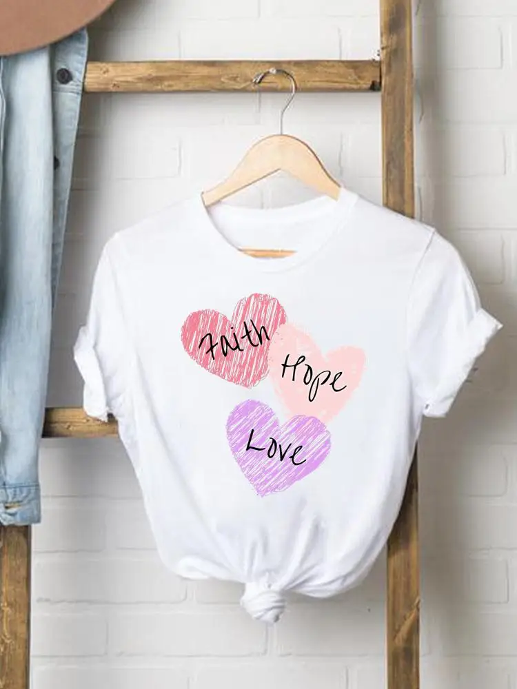 

Женские футболки с коротким рукавом, футболка с графическим рисунком, летний тренд веры, любви, акварельные повседневные Модные женские фут...