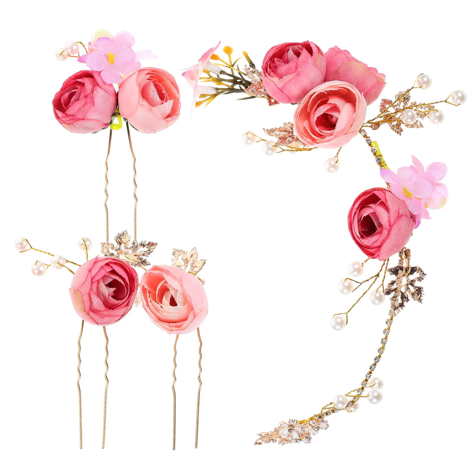 

5pcs Bridal Hair Rose Flower Headpiece Floral Pearl Hair Clips Wedding Hairpin Set for