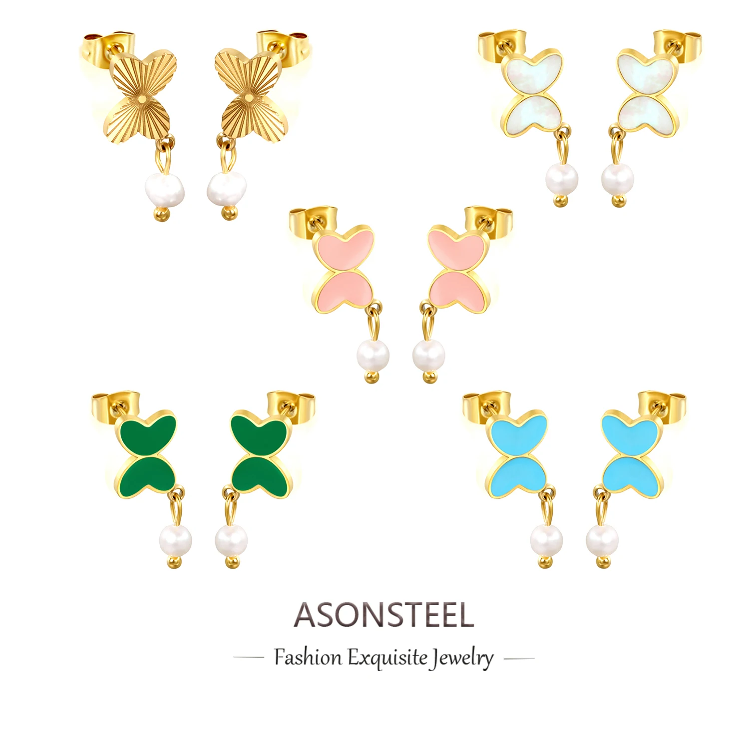 ASONSTEEL серьги-гвоздики с искусственным жемчугом и бабочкой шикарные модные