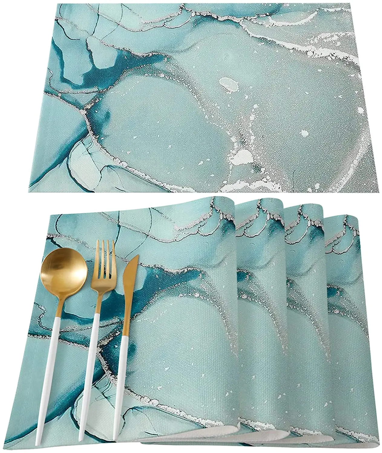 

Marble Placemats Set of 4 Marble Aqua Textured Modern Table Mats Washable Teal Placemat Decoration for Kitchen Table 12x18 inch