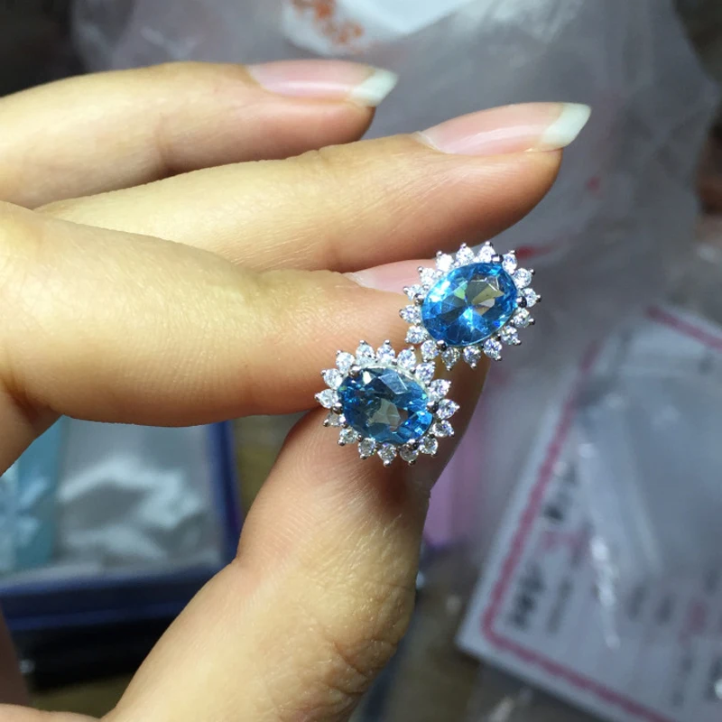 

MeiBaPJ Real 925 Sterling Silver Natural Switzerland Blue Topaz Classic Sunflower Stud Earrings Fine Charm Jewelry for Women