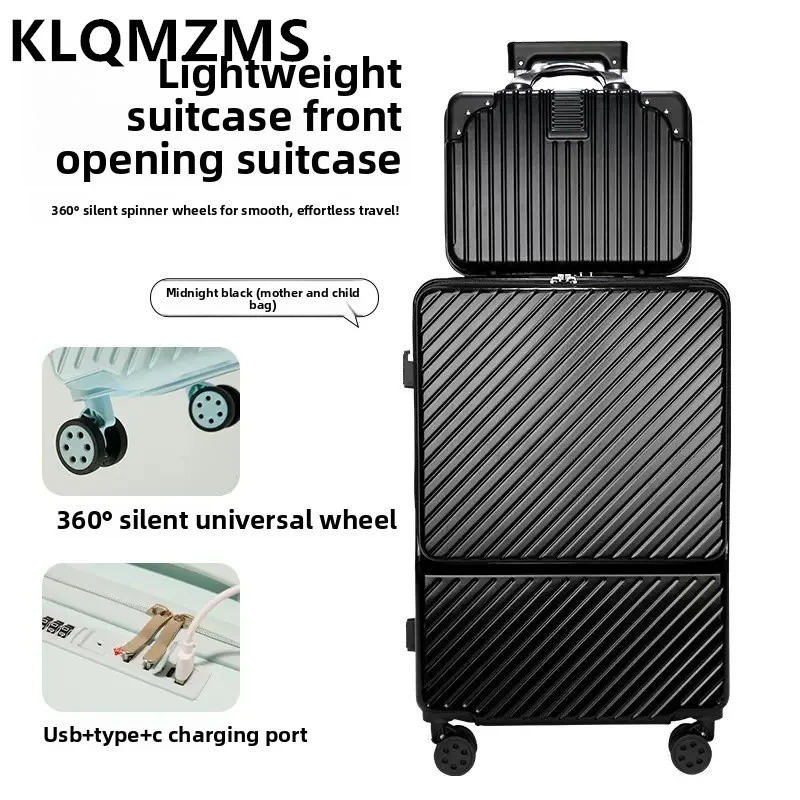 Фото KLQDZMS 20/22/24/26-дюймовый чемодан на колесиках из ABS+PC для женщин, с функцией зарядки, многофункциональный набор для ручной клади №1