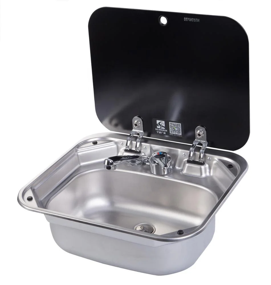 

Yacht Boat Camper Motor home RV Caravan Stainless Steel Basin Sink dometic style with Tempered Glass Lid 420*370*145mm GR-586