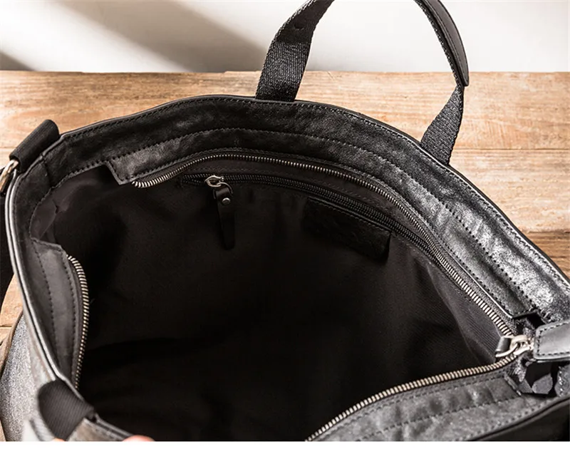 Business casual luxury natural genuine leather men's black briefcase outdoor travel real cowhide work shoulder messenger bag