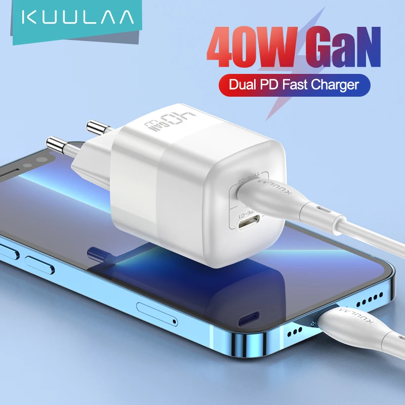  KUULAA 40W GaN Charger Quick Charge 4.0 3.0 Type C PD USB Charger for iPhone 14 13 12 Pro Max Fast Charger For iPad PD Charger 