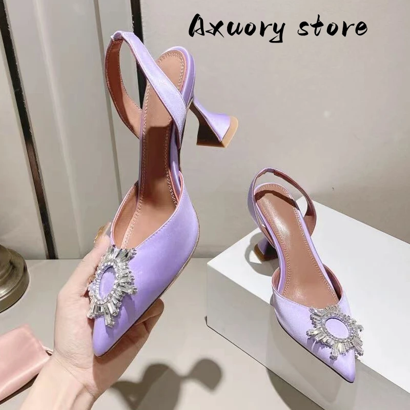 2023 New Women Sandals Summer High Heels Satin Luxury Rhinestone Sun Decoration Banquet Party Wedding Shoes