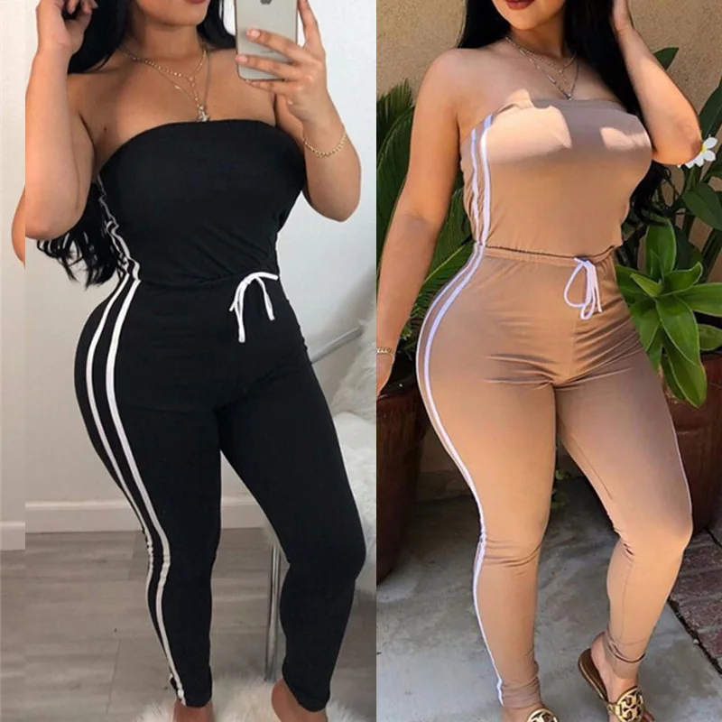 

Wepbel Fashion Jumpsuits Women Casual Tube Top Sleeveless Lace-up Micro-Elastic Bodycon Tight High Waist Jumpsuit Rompers