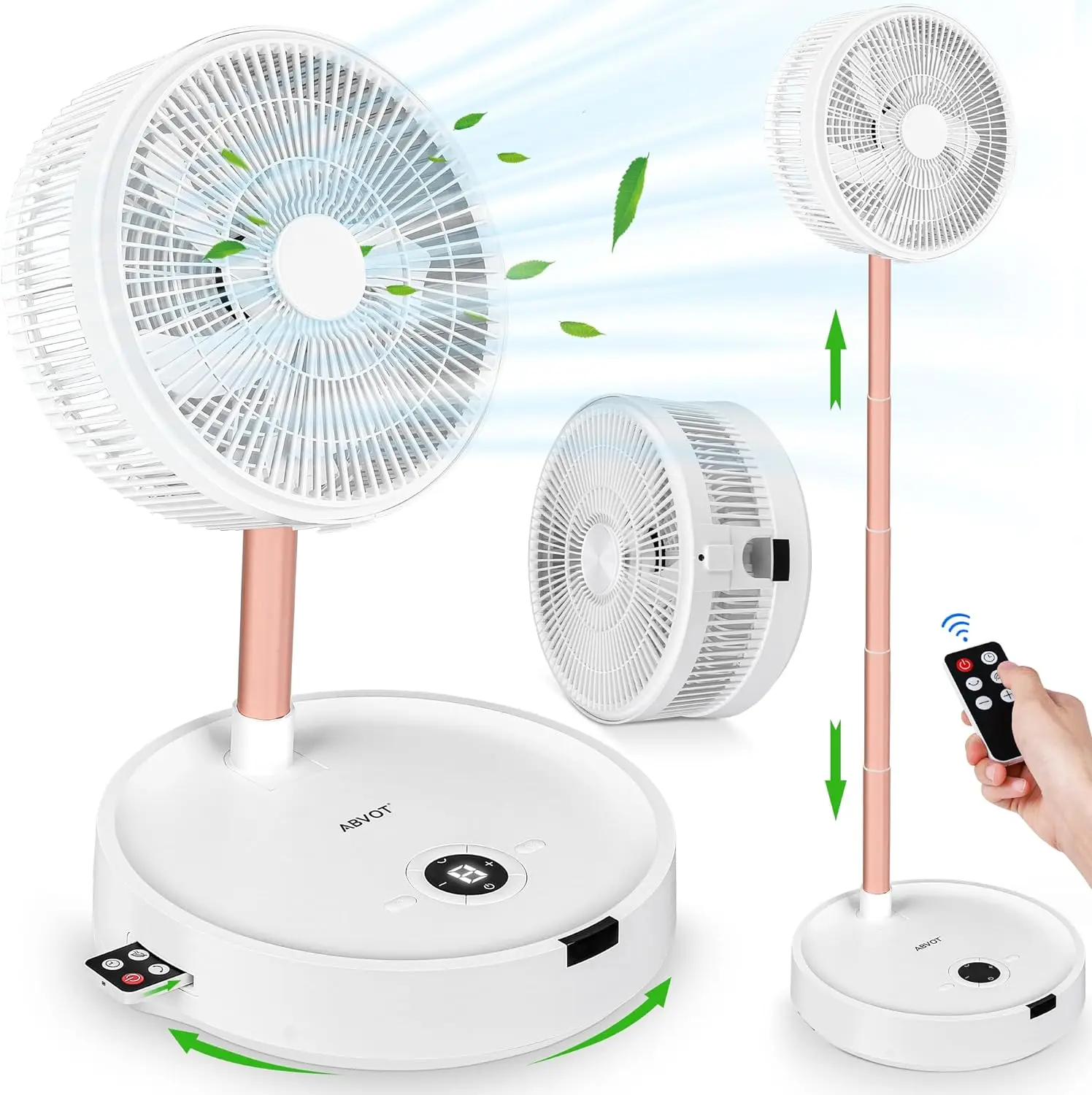 

Rechargeable Foldable Fan, 12" Portable Travel Fan, 8 Speeds & Time Settings with Remote Control, 10000mAh Desk Quiet Fa