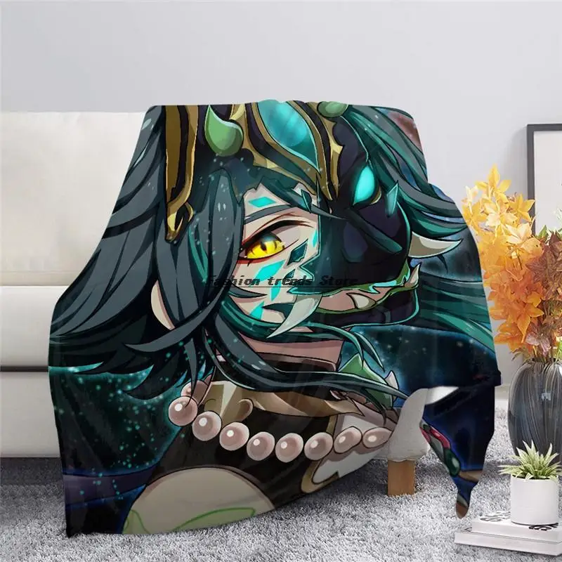 

Xiao Genshin Impact Bed Blankets Comfortable Sofa Cover for Adult Teenager Winter Bedspreads Soft Plush Flannel Anime Mantas