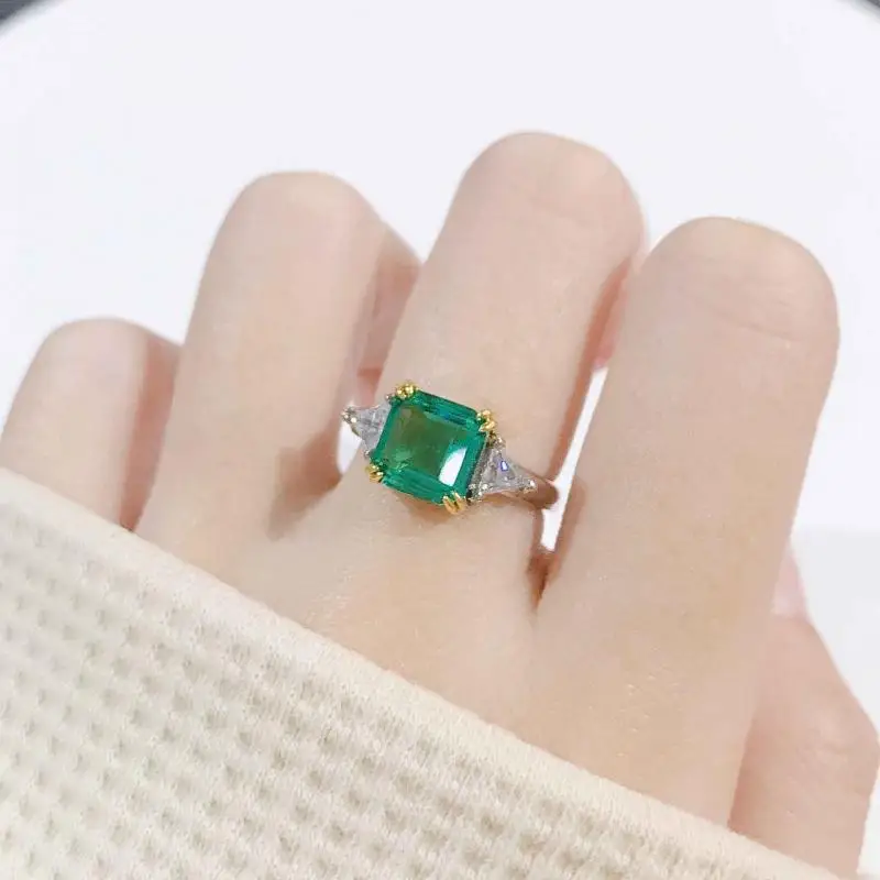 

HOYON Colombia style cultivated emerald ring carat square diamond style ring female ins style 2022 trend new jewelry for women