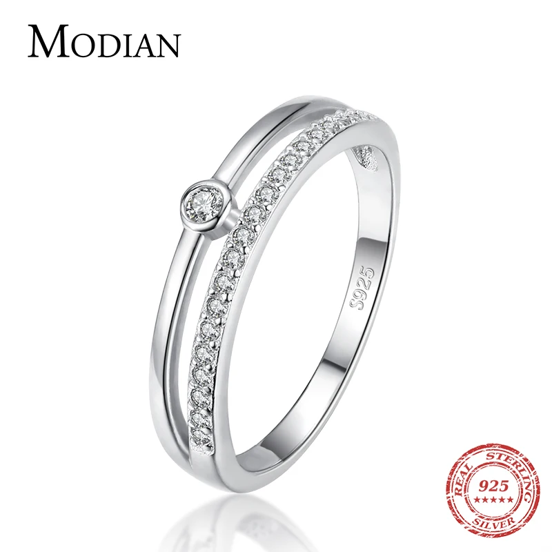

Modian Real 925 Sterling Silver Line Fashion Clear CZ Rings For Women Luxury Jewelry 2021 Wedding Accessories Gift With Box
