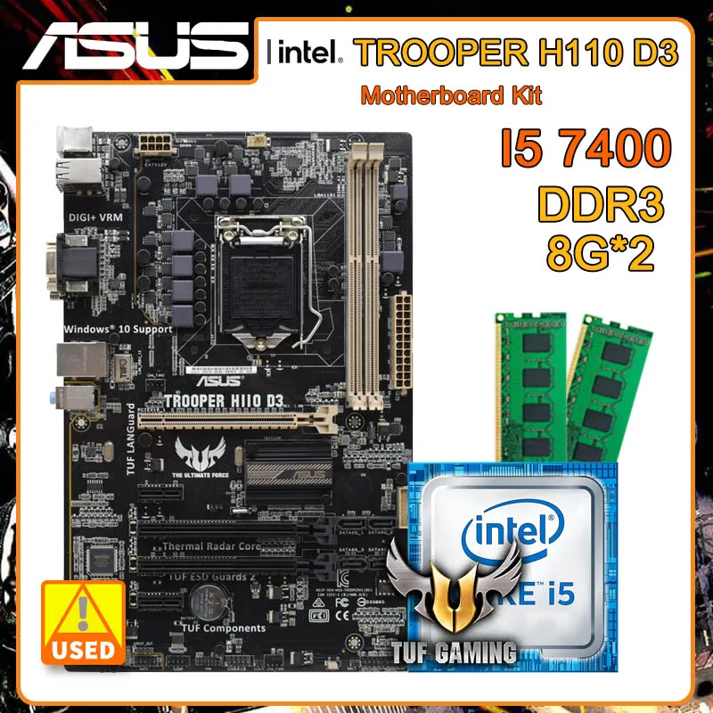 

Комплект материнской платы Asus TROOPER H110 D3 LGA 1151 с Core I5 7400 и 2x DDR3 8 ГБ ОЗУ Intel H110 PCI-E 3,0 USB3.0