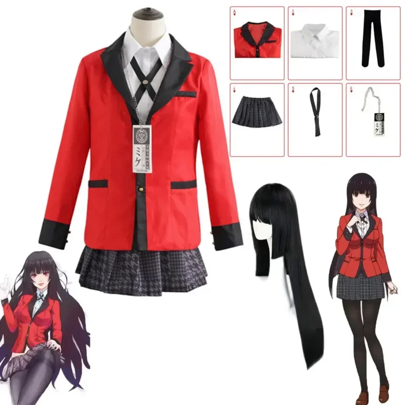 Kakegurui косплей аниме Jabami Yumeko костюм сексуальная униформа парик платья на Хэллоуин