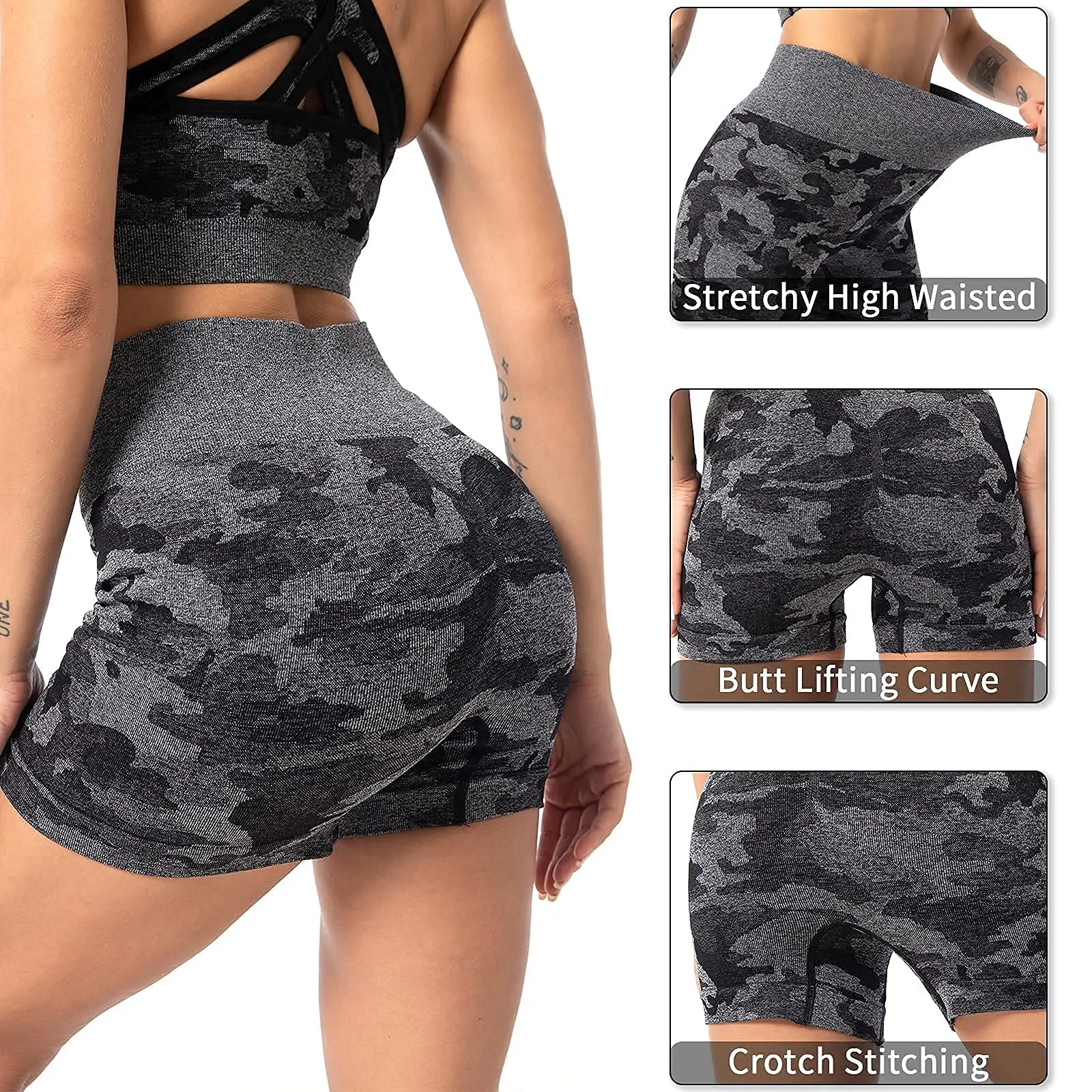 UETEEY Women Sports Shorts Push Up Workout Cycling Shorts Seamless Gym Tight Short Breathable Yoga Scrunch Sportwear for Fitness